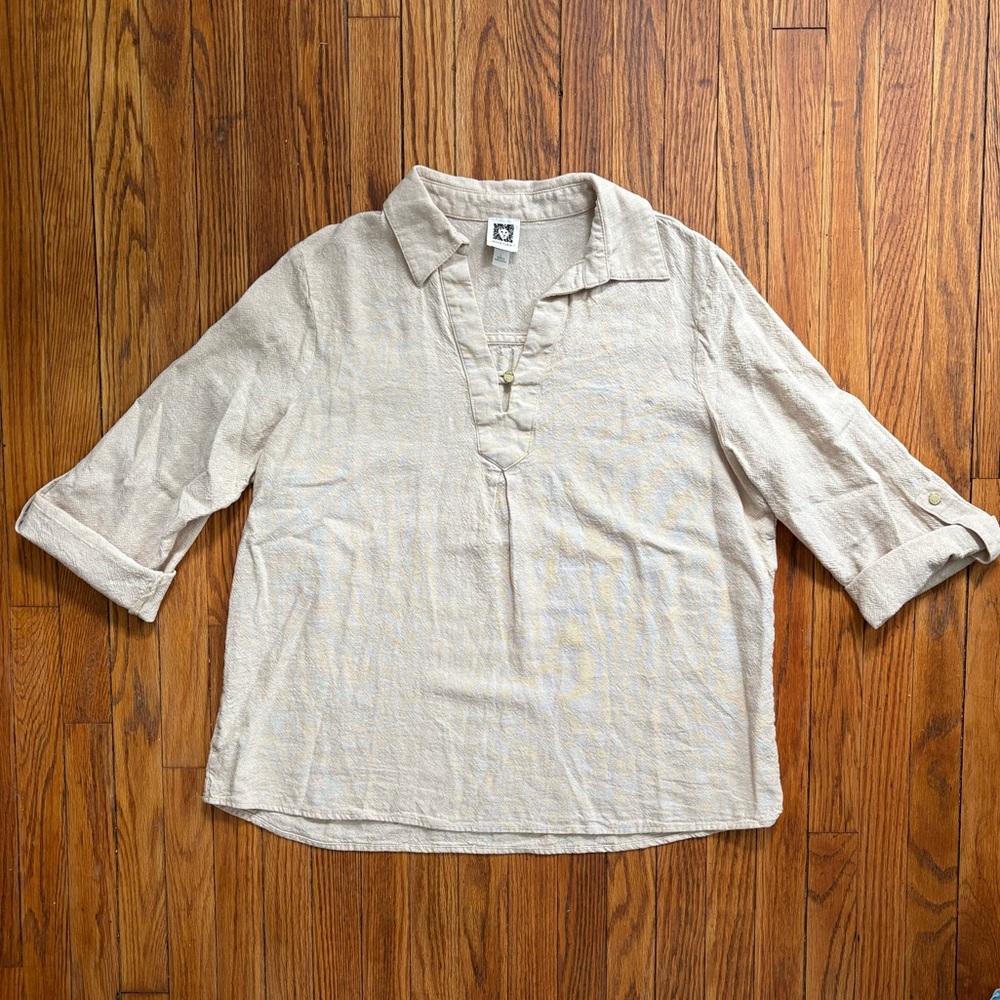 Anne Klein quarter sleeve tunic beige top size large